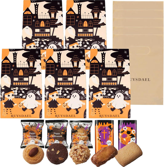 RuySDAEL (HR04) Petite Gift, Sweets, Present, Individually Wrapped, Halloween, Halloween Longee (HR04) x 5, Includes Carrying Bag, 5 Types of Cookies, Total 5 Pieces