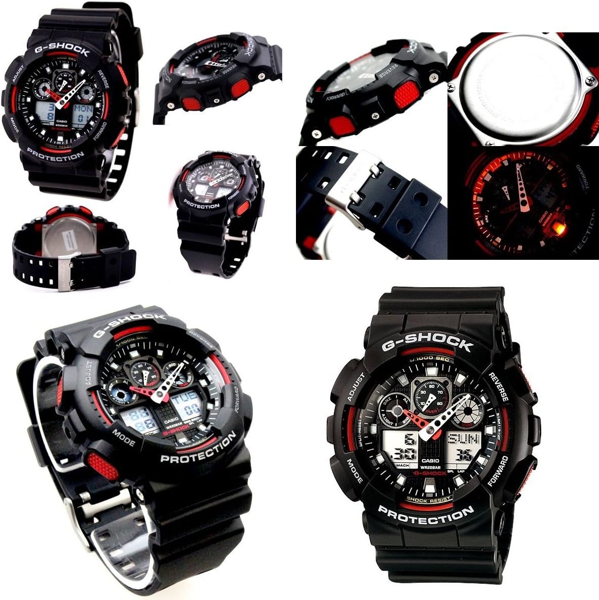 Police Self-Defense Force G-SHOCK Military 20ATM Waterproof Ana-Digi Plastic or Cross Strap Watch for Men (GA-100-1A4 GA-100MC-3A) (GA-100-1A4 (Black Plastic Belt)