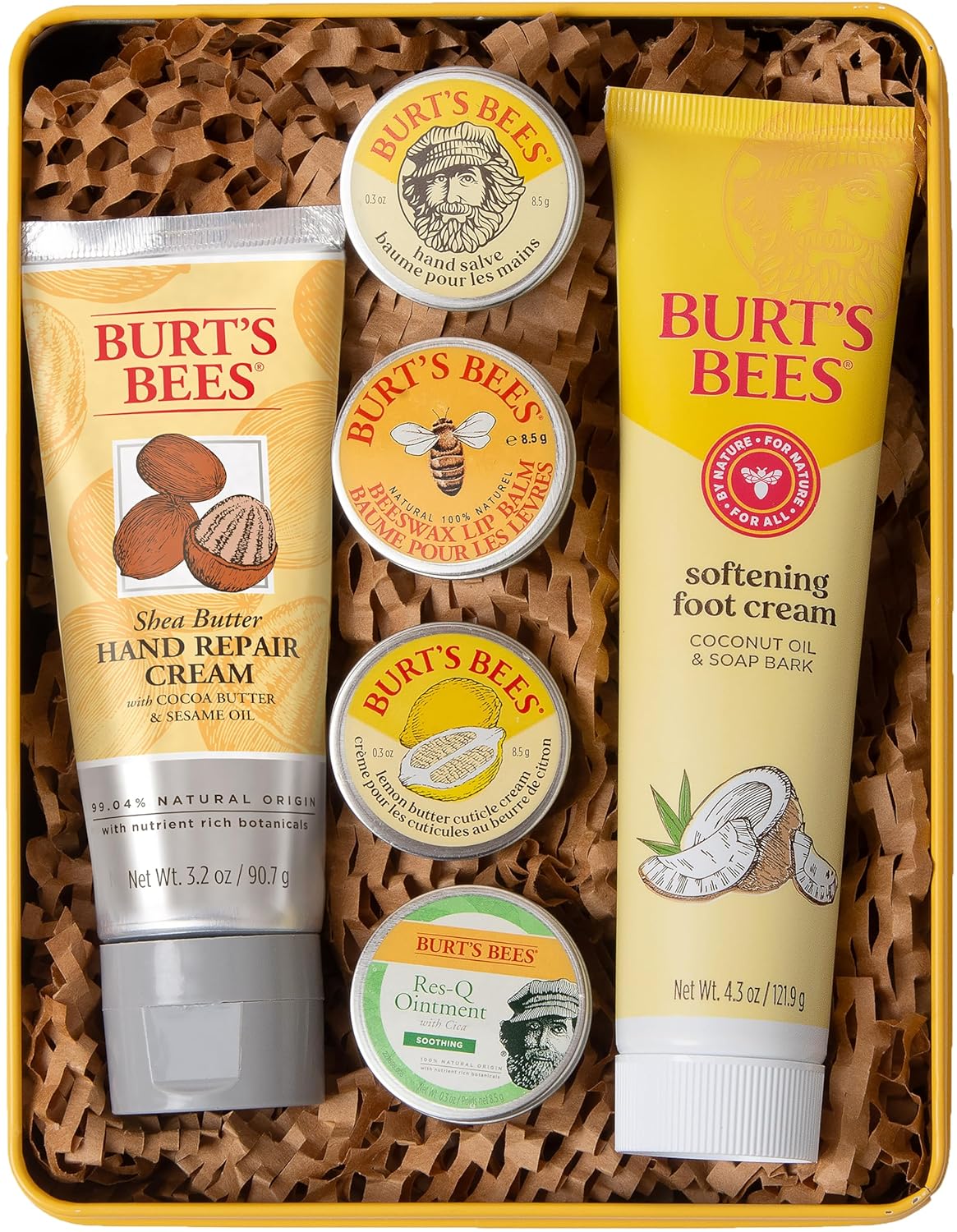 Ideas de regalos de Burt's Bees - Set clásicos, 6 productos en lata de regalo – Crema para cutículas, bálsamo para manos, bálsamo labial, ungüento Res-Q, reparación para manos y crema para pies