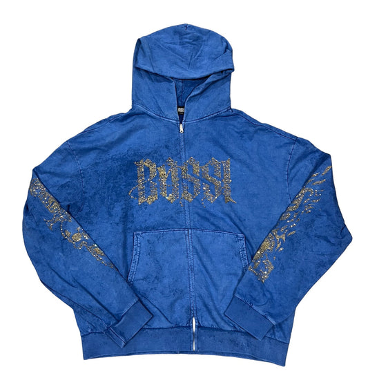 BOSSI 'BLUE AND GOLD' RHINESTONE ZIP-UP