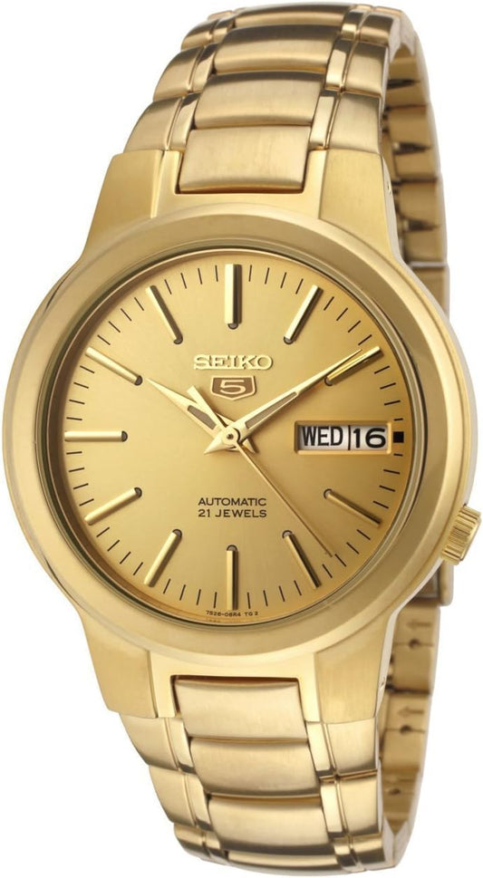 Seiko SNKA10K1 Men's 5 Watch, Automatic Winding, Gold Dial, Overseas Model, gold, Bracelet Type