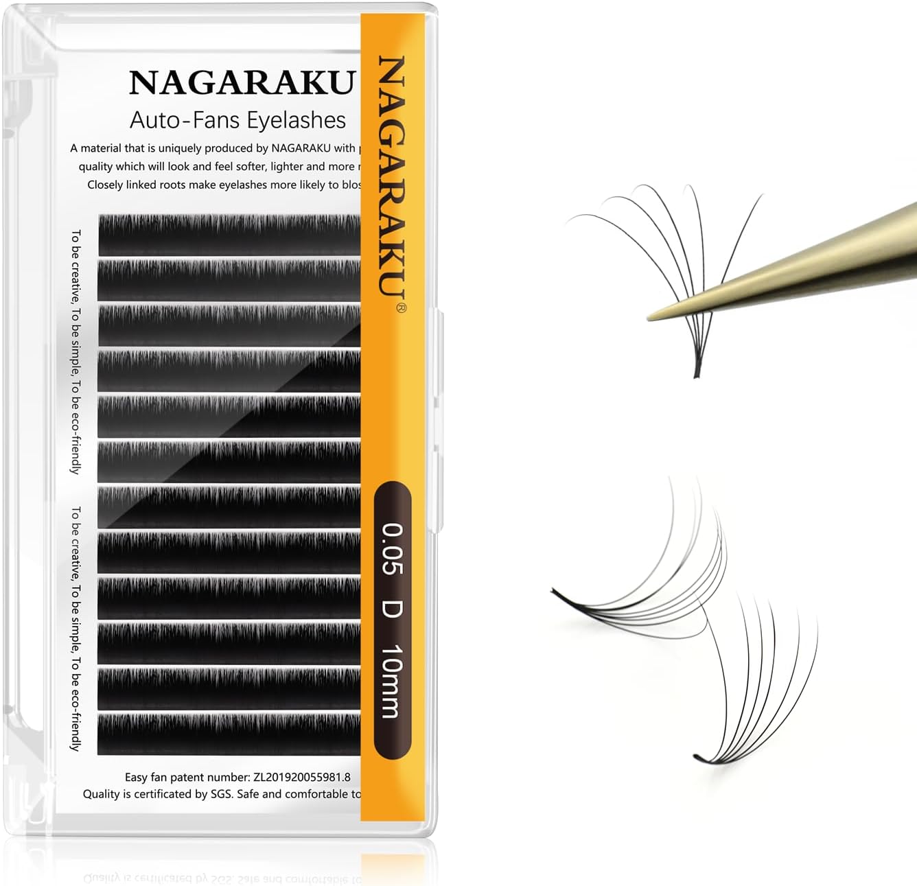 NAGARAKU Eyelash Extensions, Volume Lash, Seconds Fan, Double Layer Bonded Extensions, 0.05mm Thickness, D Curl, Length 0.4 inches (10 mm), 12 Rows, 2D - 6D Possible, Lightweight, Ultra Fine, High