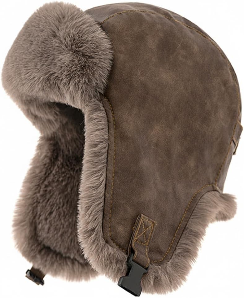 FREESE Thermal Hat, Bomber Hat, Leather Style, Trapper Hat, Raised Boa, Super Warm, Thick, Outdoors, Fishing, Camping, Men's Autumn and Winter