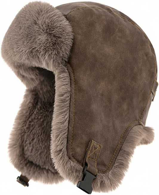 FREESE Thermal Hat, Bomber Hat, Leather Style, Trapper Hat, Raised Boa, Super Warm, Thick, Outdoors, Fishing, Camping, Men's Autumn and Winter