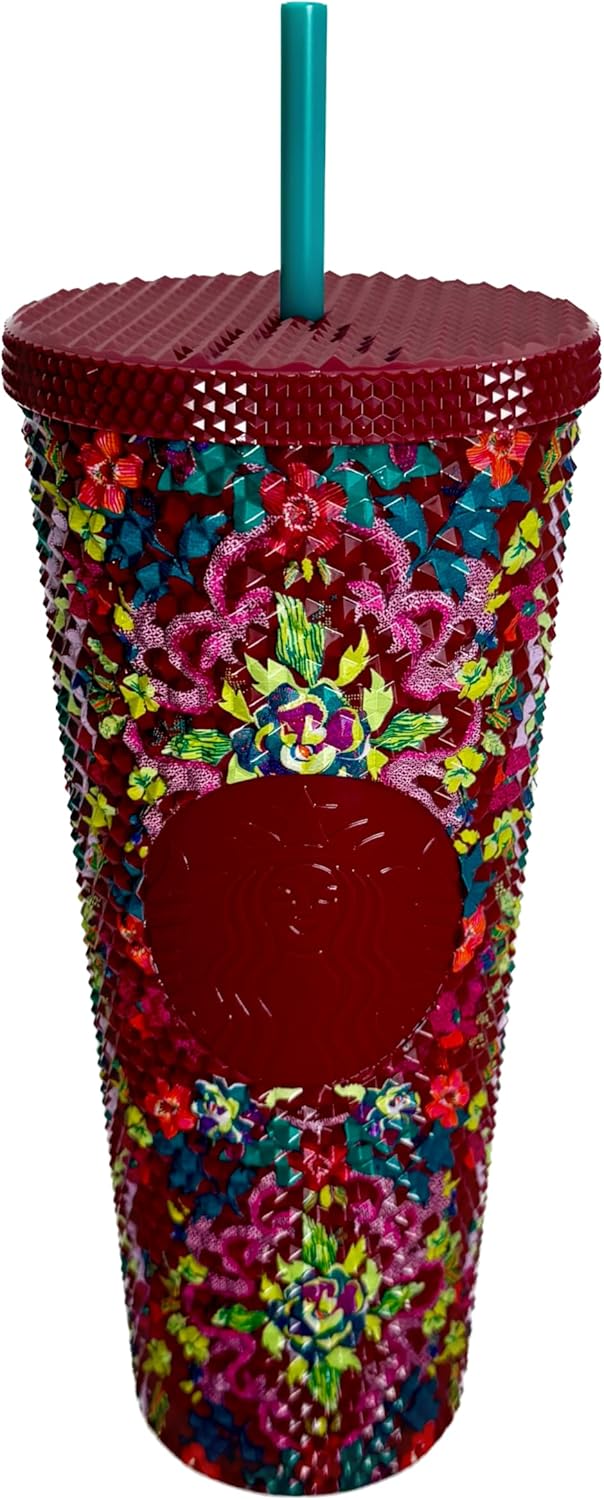 Starbucks Vaso frío con diseño floral de otoño de 2025 con popote reutilizable, edición limitada, vaso coleccionable para bebidas heladas