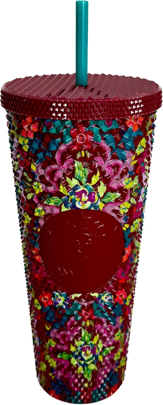Starbucks Vaso frío con diseño floral de otoño de 2025 con popote reutilizable, edición limitada, vaso coleccionable para bebidas heladas