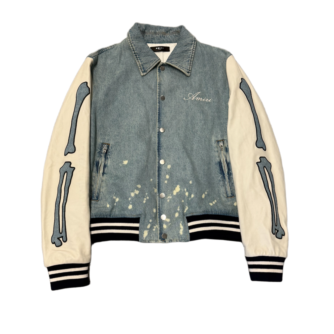AMIRI 'BONES' BLUE DENIM VARSITY JACKET