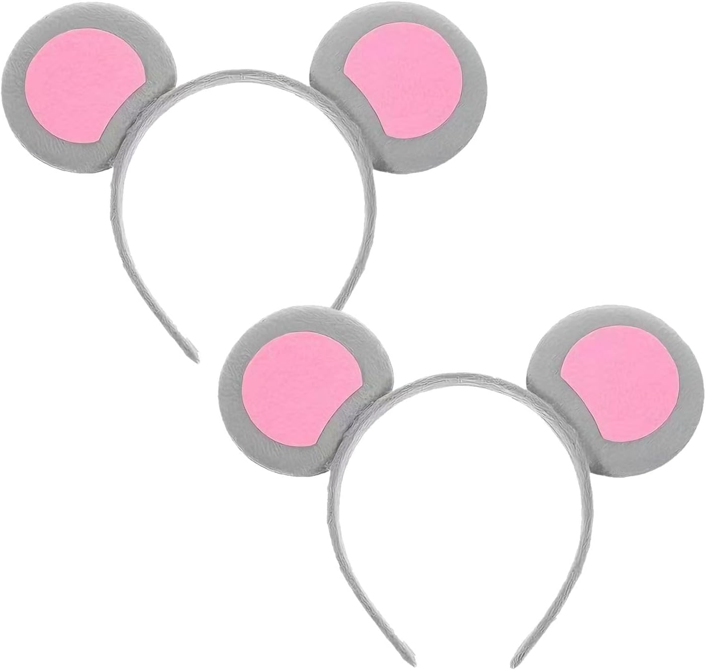 Pack of 2 Mouse Ears Headband Grey & Pink Soft Fabric Rat Ears for Adults and Children, Costume Accessories Carnival Party Halloween