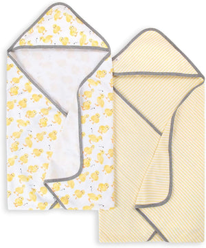 Toalla orgánica con capucha de una sola capa para bebé de Burt's Bees Baby, Paquete de 2, Pequeños patos | Toalla con capucha de algodón 100% orgánico de rizo suave y absorbente que es duradera y suave, mide 29 x 29 pulgadas