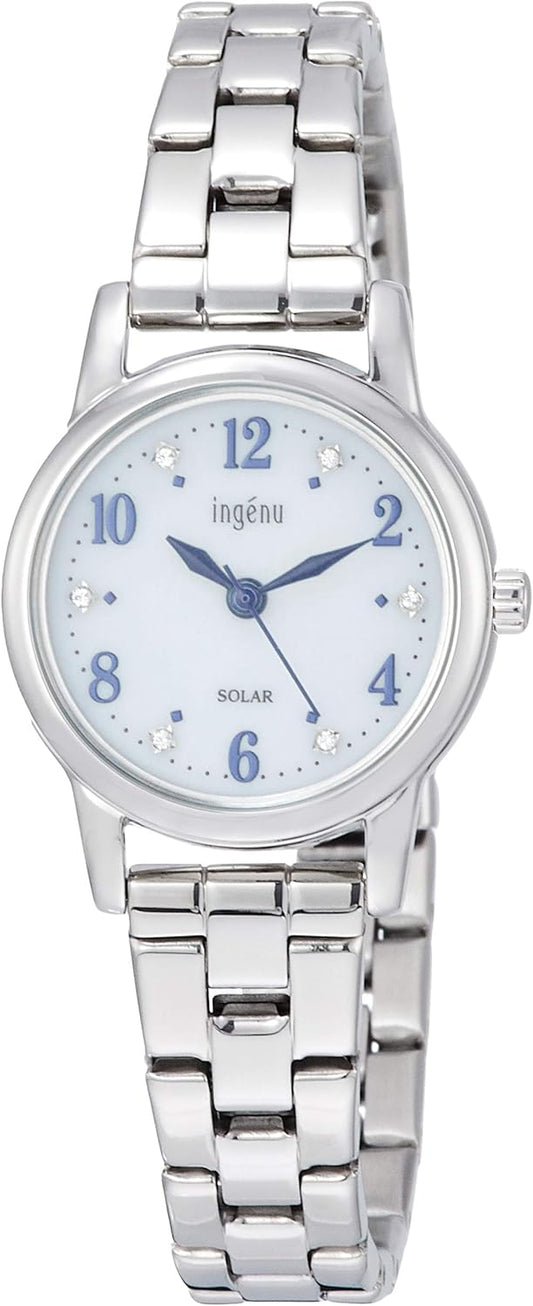 Seiko AHJD405 Women's Wristwatch, Solar, White Swarovski Dial, Full Arabic Notes, Metal Band, Hardlex AHJD405, Dial color - white, Solar White Swarovski Dial Metal Band Watch