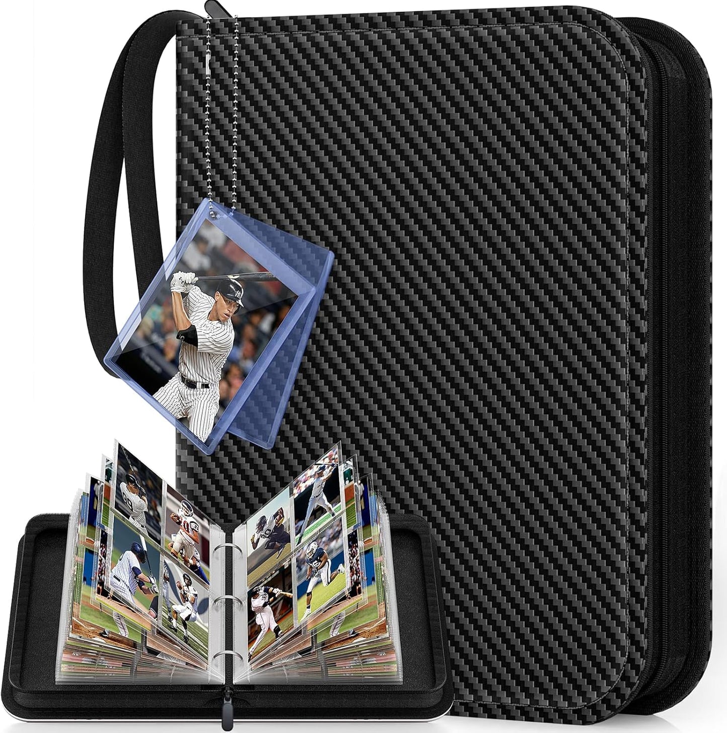 Nami Trading Card Files Trading Card Binder with Card Display Card Case Trading Card Case 4 Pockets 50 Pages Holds 400 Sheets Transparent PP Material PU Shell Portable Zipper for Yu-Gi-Oh! Yugioh TCG