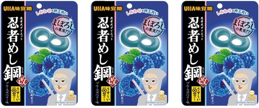 【存在しないフルーツ】 忍者めし鋼 改 ブルーラズベリー味 45g ハードグミ 仕事中のリフレッシュ 勉強のお供 ドライブのおやつ 小腹満たし (【お試し】3袋)