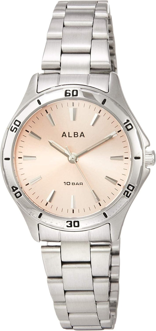 Seiko Watch AQQK408 Women's Wristwatch, Sports, Reinforced Waterproof for Daily Use (10 ATM), Dome Inorganic Glass, Silver, Dial Color - Pink, Sports Wristwatch, Reinforced Water Resistance (10 ATM),