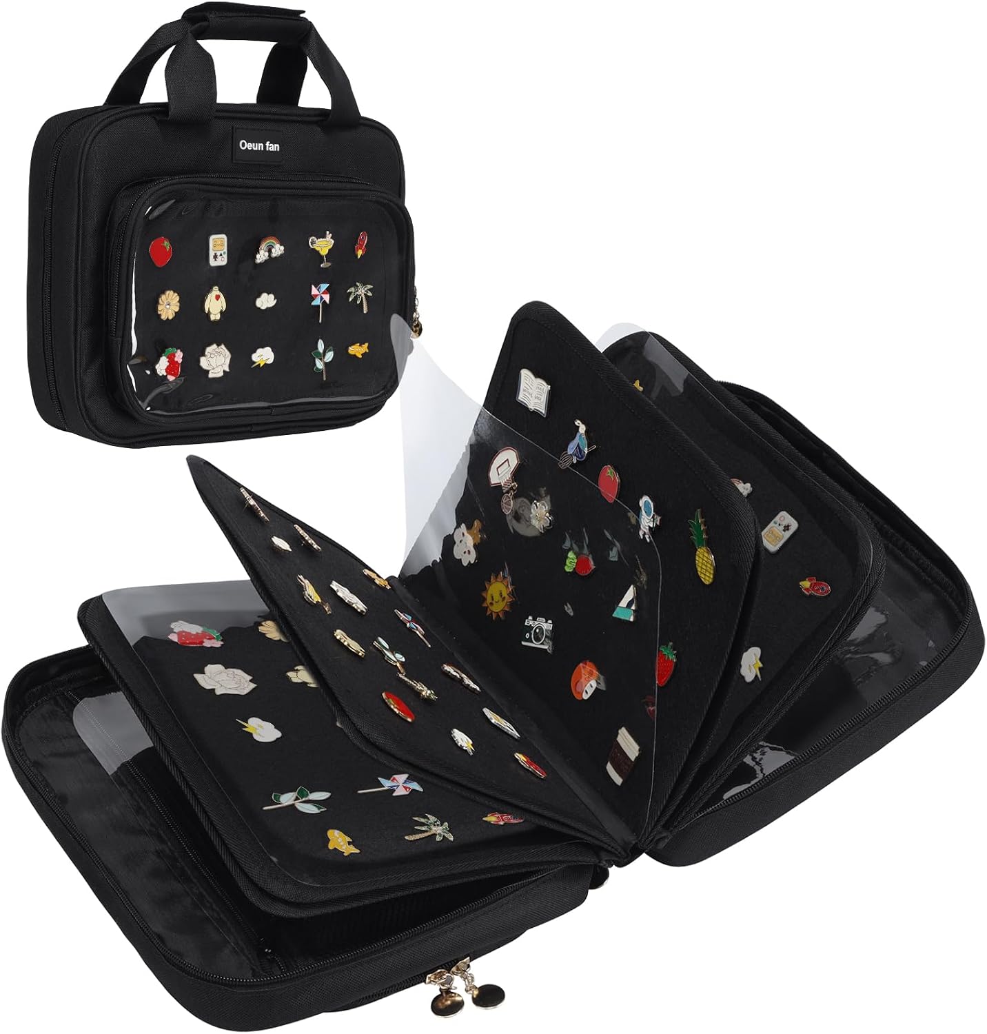 Bolsa de exhibición de pines esmaltados, libro de intercambio de pines de 8 páginas, tablero de pines coleccionable, adecuado para almacenar alfileres, broches, parches (negro)