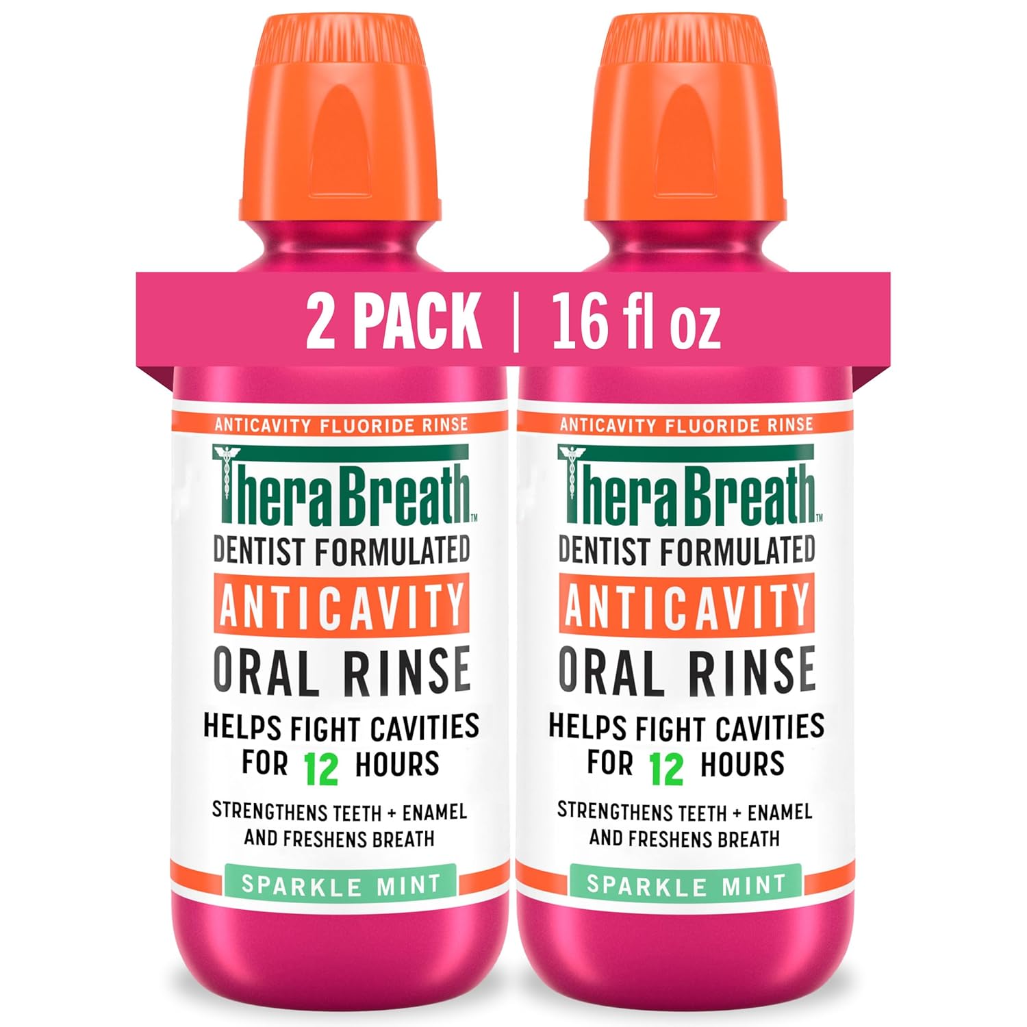 TheraBreath - Enjuague bucal anticaries con flúor oral, combate las caries, fortalece el esmalte y refresca el aliento, formulado por dentistas, sin alcohol, sabor a menta brillante, 16 onzas líquidas