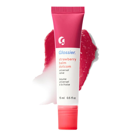 Glossier Balm Dotcom Hydrating Tinted Lip Balm - Universal Salve, Up to 12 Hour Moisture for Dry Lips, Cuticles & Skin - Lanolin, Beeswax & Castor Oil - Strawberry, Jammy Pink Tint, 15ml