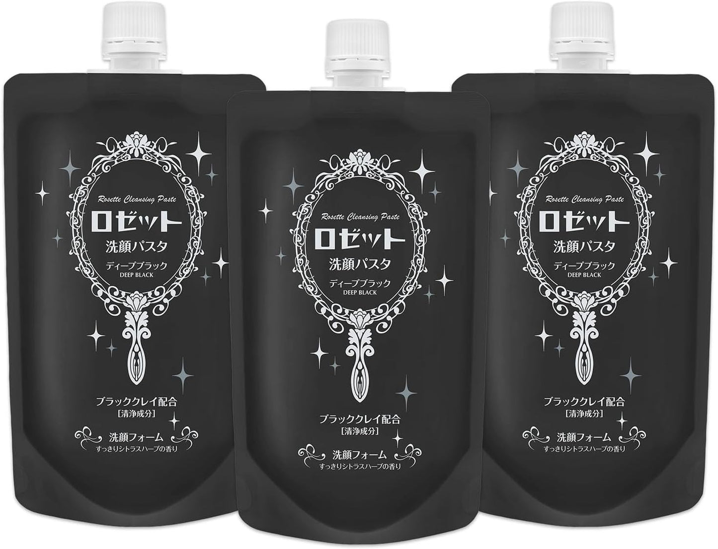 Rosette Facial Cleansing Pasta, Deep Black, 8.5 oz (240 g), Double Large Capacity, Set of 3, Pores, Square Plug