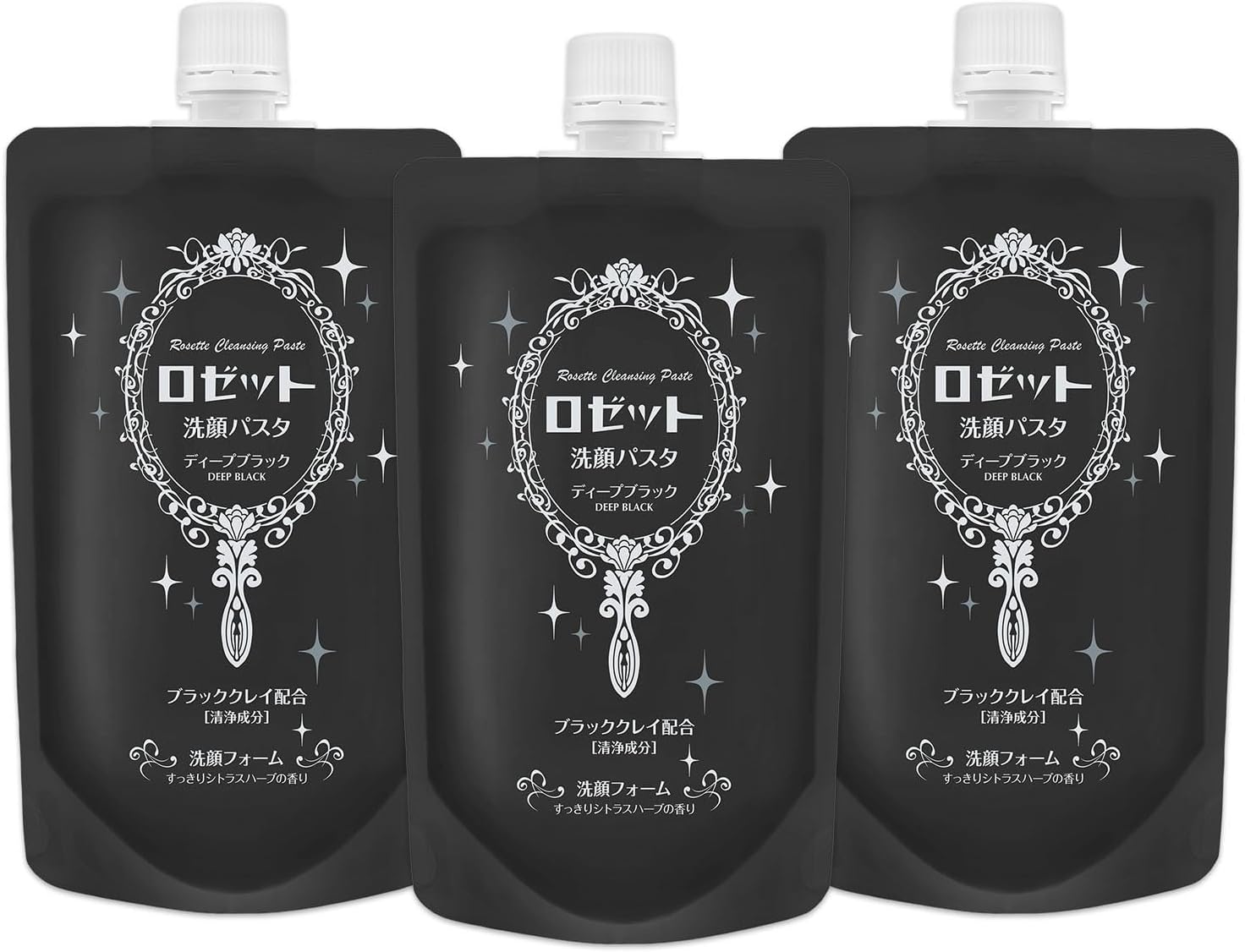 Rosette Facial Cleansing Pasta, Deep Black, 8.5 oz (240 g), Double Large Capacity, Set of 3, Pores, Square Plug