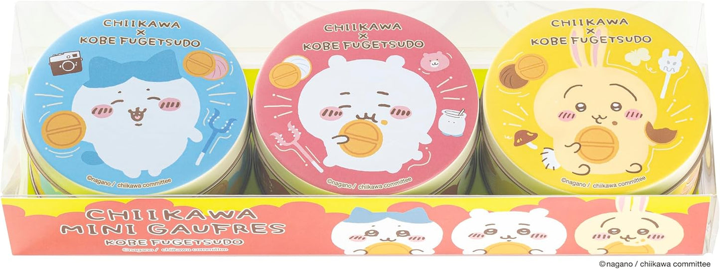【Authentic Product】 Kobe Fugetsudo Chiikawa Mini Waffles, Candy in Cans 【Chiikawa Spotted Rabbit 3-Can Set】 Each Contains 6 Pieces (Vanilla Strawberry Flavor Chocolate 3 Pieces x 2 Bags)