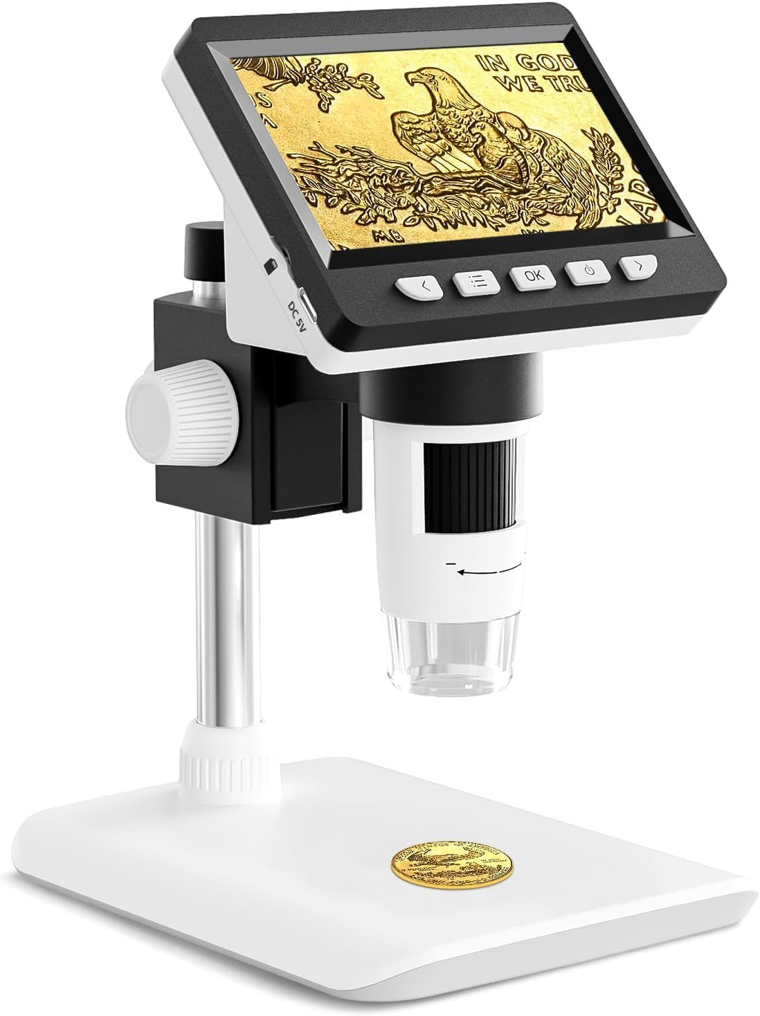Digital Microscope, 4.3 inches, Coin Microscope, 50-1000x, Rechargeable, USB, Electronic Magnifier, Endoscope, Microscope, 8 LEDs, Compatible with Windows, USB Microscope, For Skin Checking
