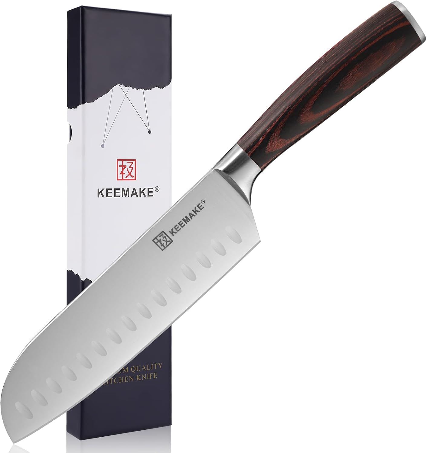 KEEMAKE Santoku Knife, High Carbon Stainless Steel, 7.1 inches (180 mm), Dishwasher Safe, All-Purpose Knife, Two-Handed, Natural Wood Handle, Butcher Knife, Kitchen Supplies, Gift (Santoku 7.1 inches (180 mm))