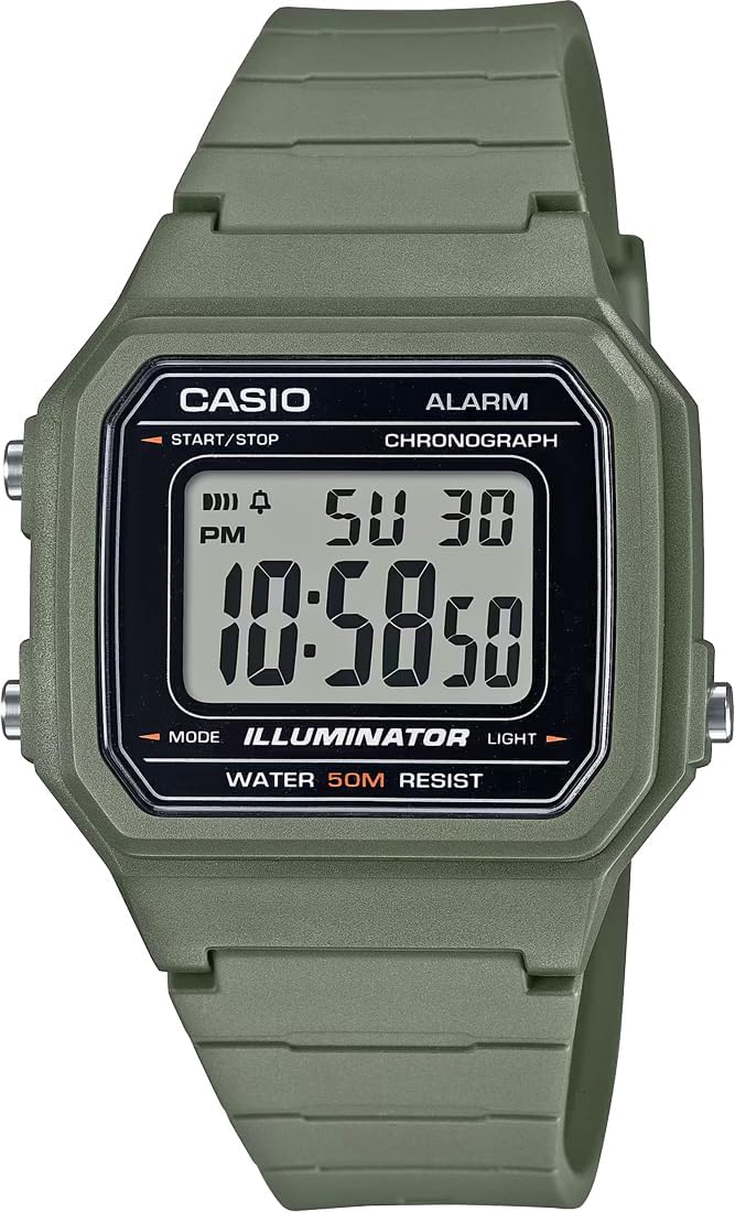 Casio W-217 Series Standard Digital Men's Watch, Military Green W-217H-3AV