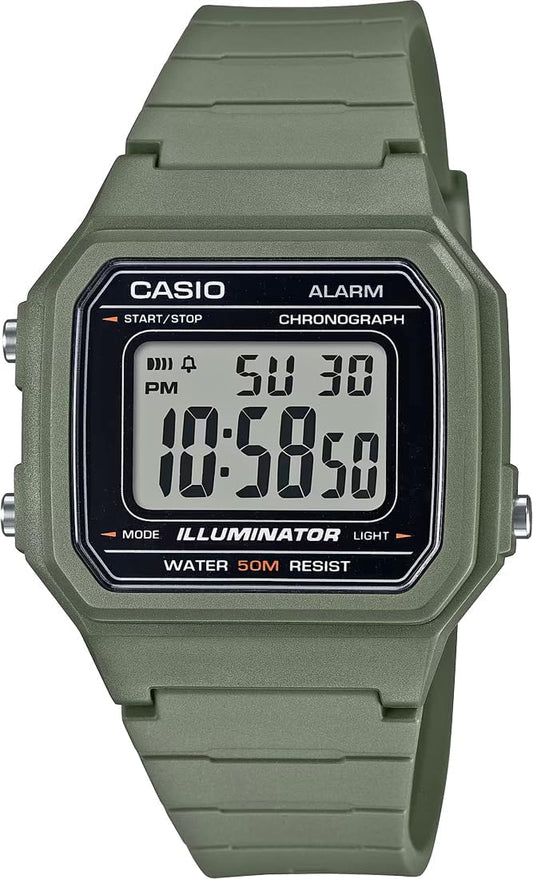 Casio W-217 Series Standard Digital Men's Watch, Military Green W-217H-3AV