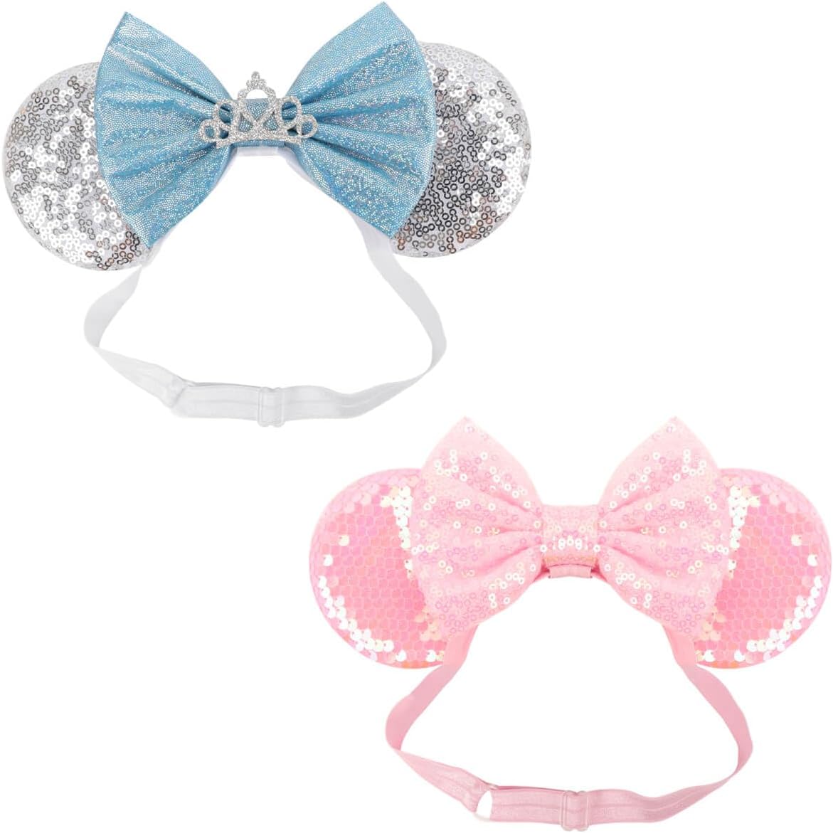DRESHOW Minnie Ears Headbands Mouse Ears Sequins Bow Headbands Adjustable Elastic Headband Sequins Party Decoration Costume Cosplay for Women