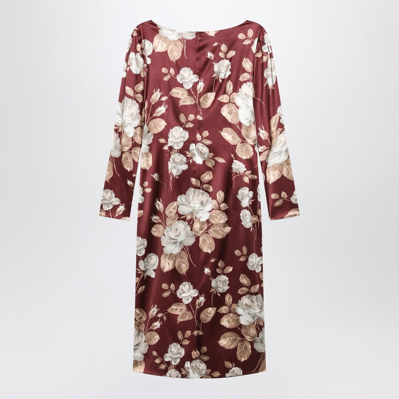 Dolce  Gabbana Dolce＆Gabbana Burgundyサテンドレスと花柄のドレス - Image 1