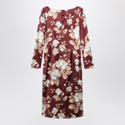 Dolce  Gabbana Dolce＆Gabbana Burgundyサテンドレスと花柄のドレス - Image 1