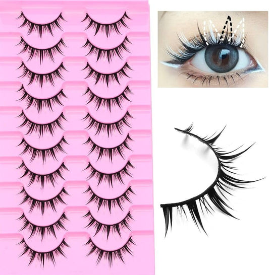 10 Pairs Black and White Cartoon Eyelashes Japanese Anime Cosplay Eyelashes Spiky Wet Look Eyelashes 13mm Asian False Eyelashes Cluster