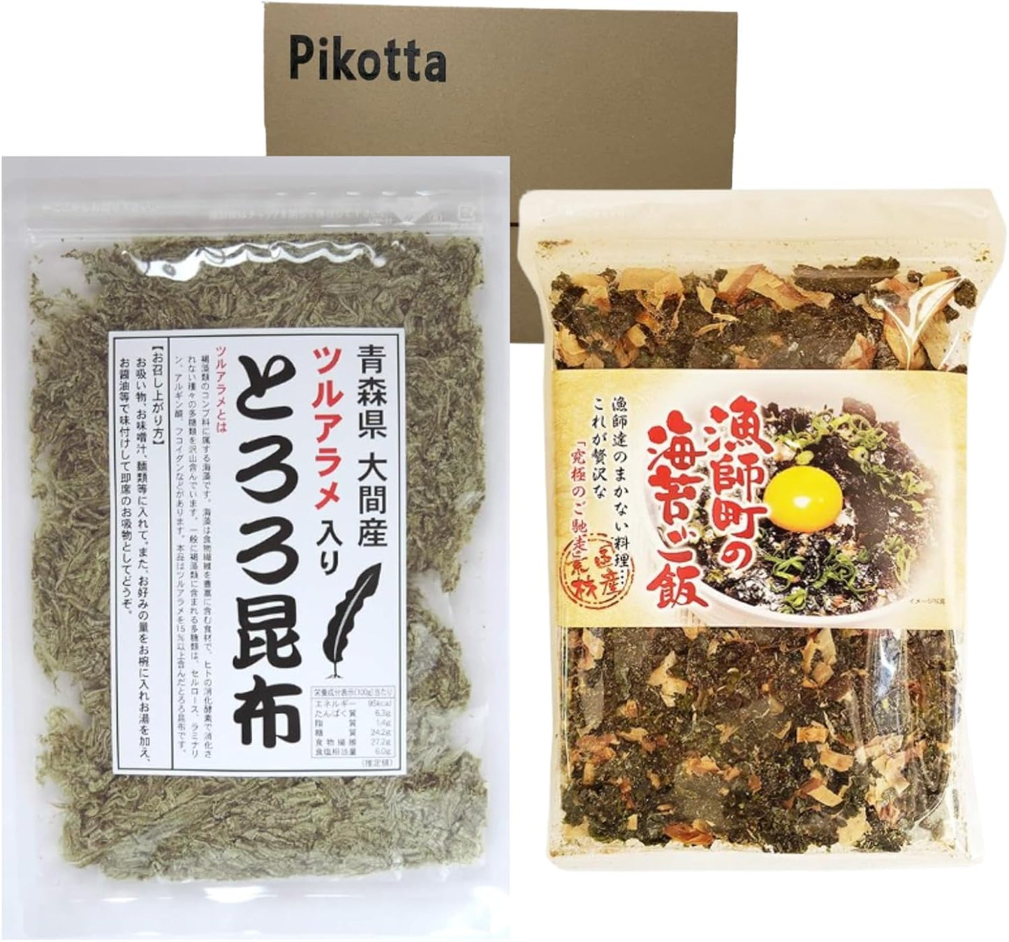 Pikotta Luxurious Rice Companion Set, 1.7 oz (48 g) & 1.1 oz (30 g) of Seaweed Rice, Full of Aomori Sea Lucks!