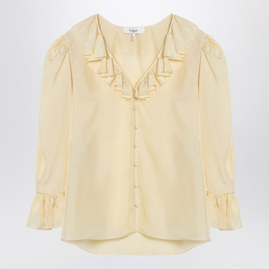 Chloe シルクにフリルが付いたクロエライトイエローブラウス - Image 1