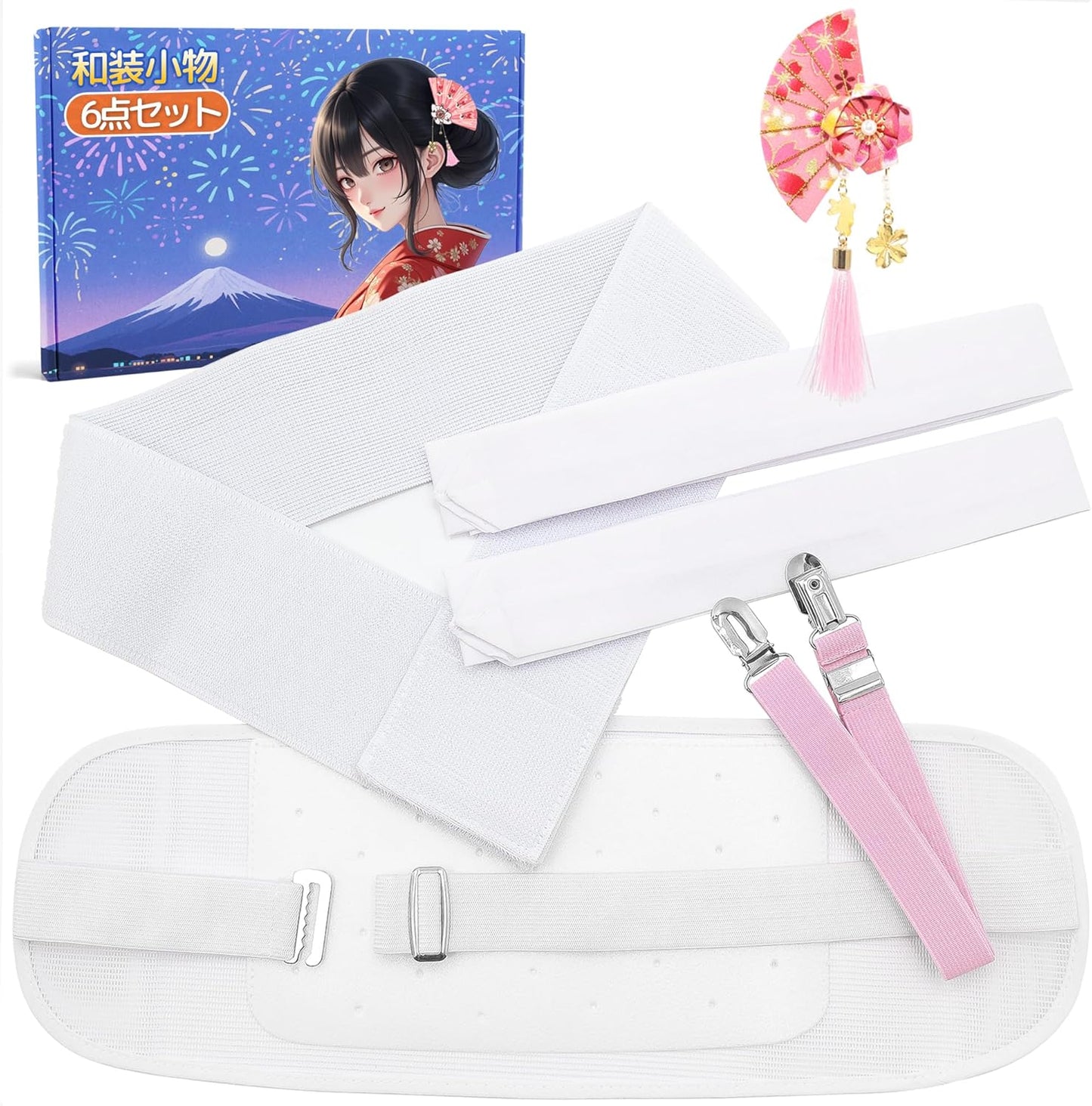 6-piece Set of Kimono Accessories, Yukata, Summer, Dressing Set (Mesh Band/Dressing Belt/2 Waist Straps/Mesh Magic Belt/Hair Ornament), Women's, Weddings, Brides, Parties, Tea Parties