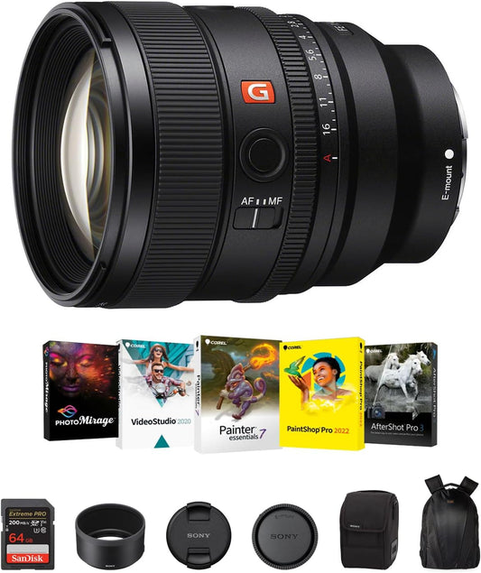 Sony FE 85mm f/1.4 GM II レンズ Eマウントカメラ用 | フルフレーム大口径デジタルカメラレンズ Corel Art Suiteソフトウェアキット付き SanDisk 64GB メモリーカードとカメラバックパック - エッセンシャルバンドルキット