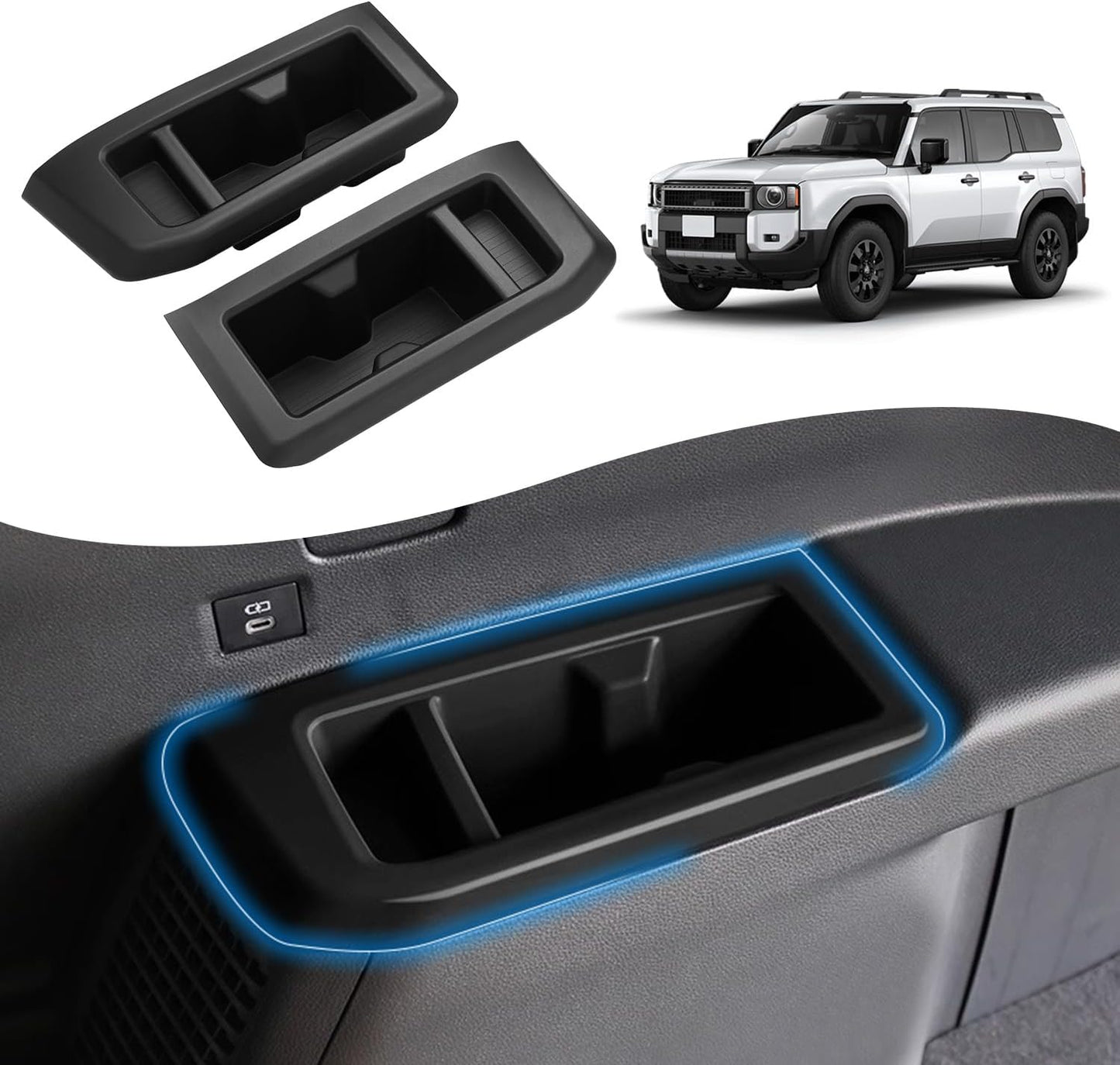 Cartist Toyota Land Cruiser 250 Rankle 250 Door Cup Holder TPE Material Fits 2024 to Current 3rd Row Specifications Shock Absorption Front Door Drink Holder Anti Skid Storage Box Dedicated Design
