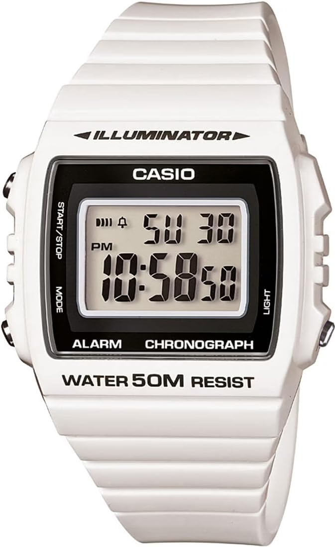 Casio W-215H Series Standard Digital Wristwatch, Men's, Women's, Overseas Model, Gloss White x Black W-215H-7AV
