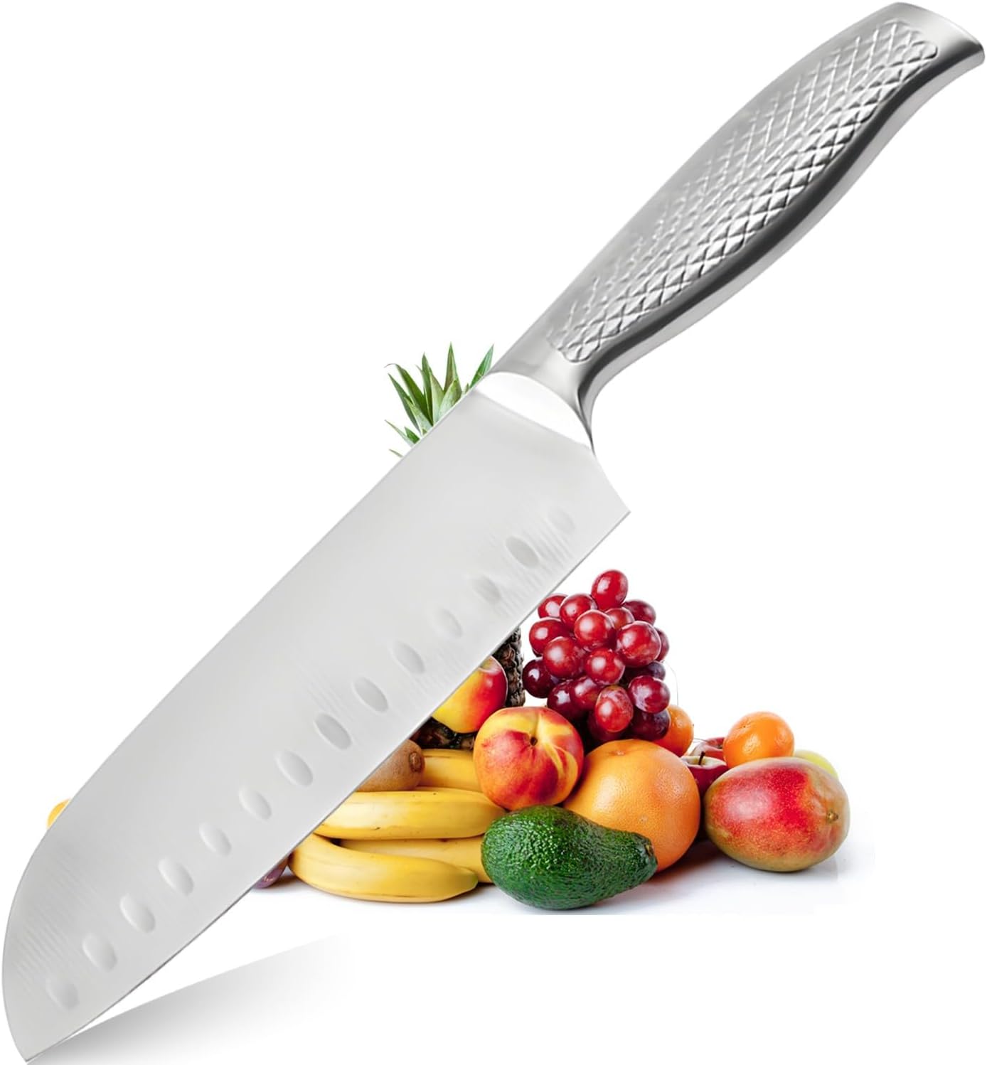 Santoku Knife, Blade 6.7 inches (170 mm), Sharp, All Stainless Steel, Depot Treatment, All-Purpose Knife, Double-edged, Left-Handed, For Cutting Meat, Vegetables, Fish, Kitchen Supplies,