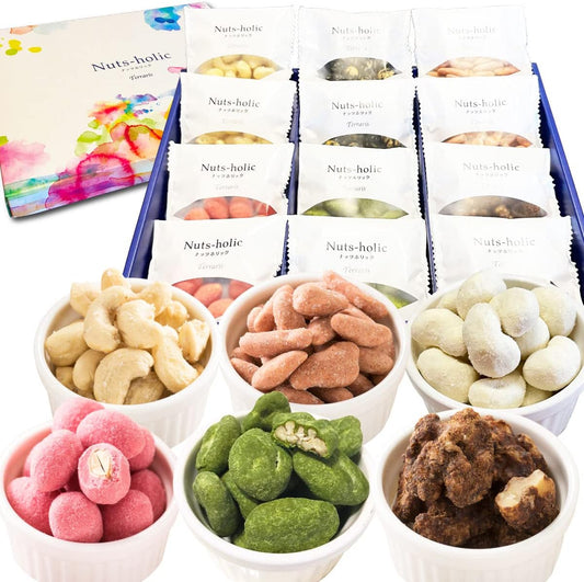 Nuts-holic Assorted Nuts, 6 Types x 2 Bags Assortment (12 Total), Sweets, Strawberry Chocolate, Matcha Pecans, Black Truffle Salt Cashews, Cheese Cashews, Brown Sugar Walnuts, Shrimp Salt Almonds,