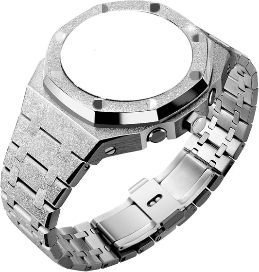 [JUSUTEK] Innovation Watch GA2100 Cream Gold Gold Coating Custom Parts,4th Generation+Crown AP Style,Full Star Watch Band + Watch Case,GA2100 mod Kit Custom Bezel Watch Band Strap Metal Cover Model