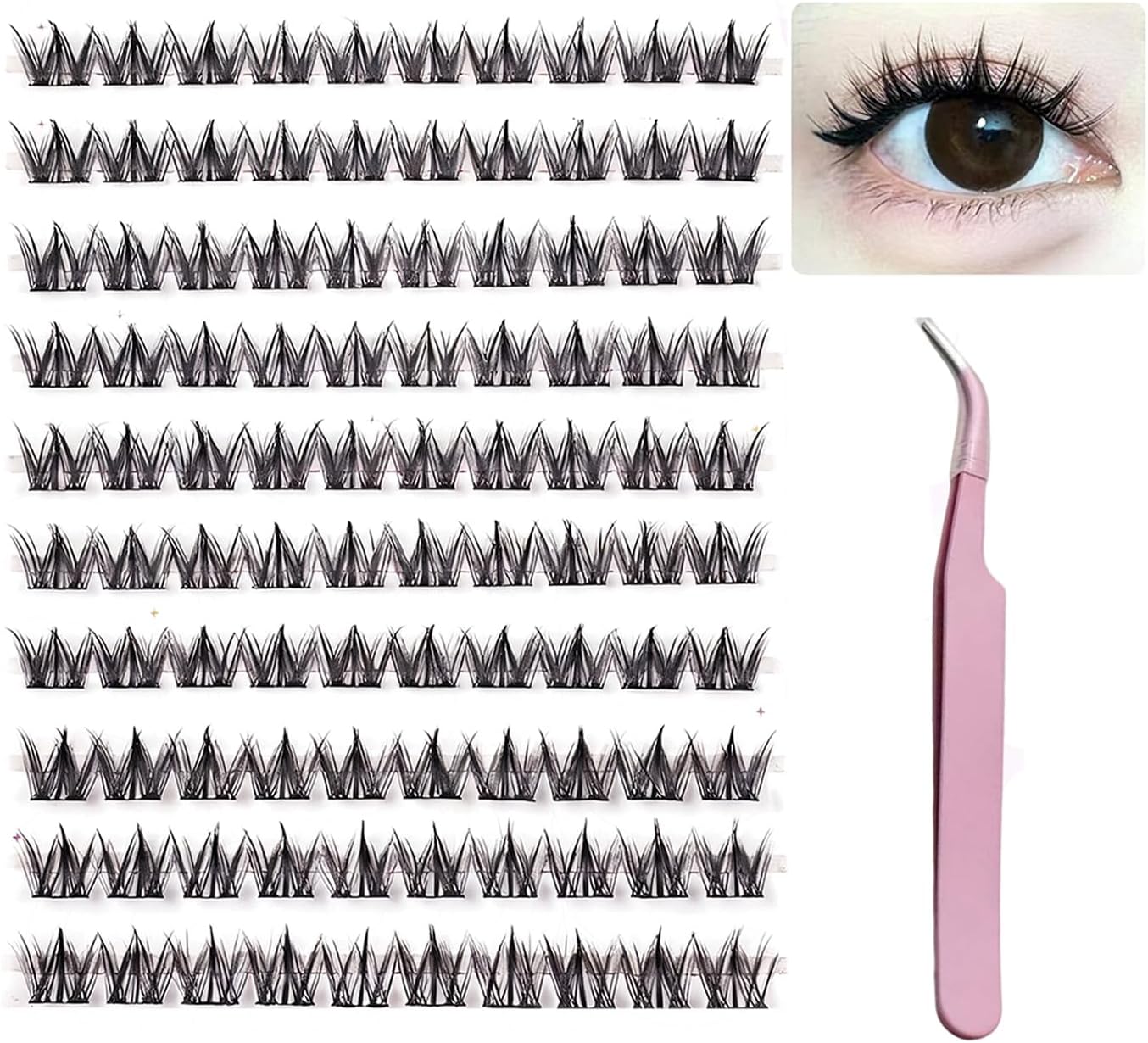 HONJALO部分つけまつげ のり不要 部分つけまつげ 初心者 で簡単装着 立体感 可愛い 自然な束感 人気 耐久性が高い アイメーク 粘着力強い 落ちにくい ナチュラルつけま つけまつげ 大容量 手作りつけまつげ (Barking dog(100束）)