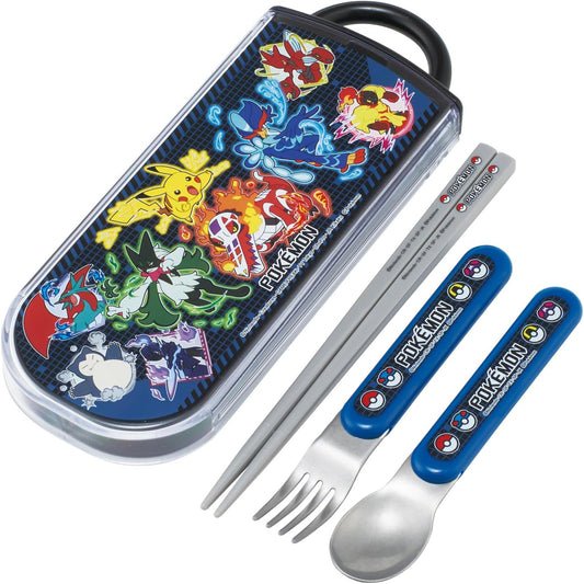 Skater TACC2AG69626 Children's Bento Trio Set, Chopsticks, Spoon, Fork, Kids Cutlery, Antibacterial, Easy to Open Slide Type, Made in Japan, Pokemon 25 Boys