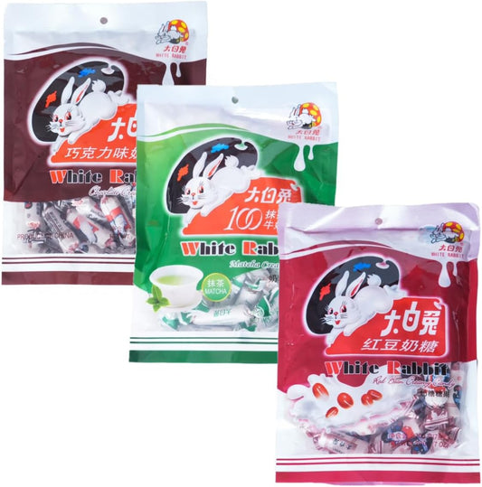 Large White Rabbit Milk Candy Azuki, Chocolate, Matcha Flavor 3-Piece Trial Set, Large White Sugar, Soft Candy