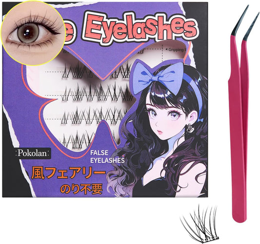 Pokolan Style Fairy False Eyelashes, No Glue, Self-Adhesive, Partial False Eyelashes, No Glue, Natural False Eyelashes, Bundles, 1 Second, For Parts, 42 Bundles, Popular, Cute, Natural, Glue, Black