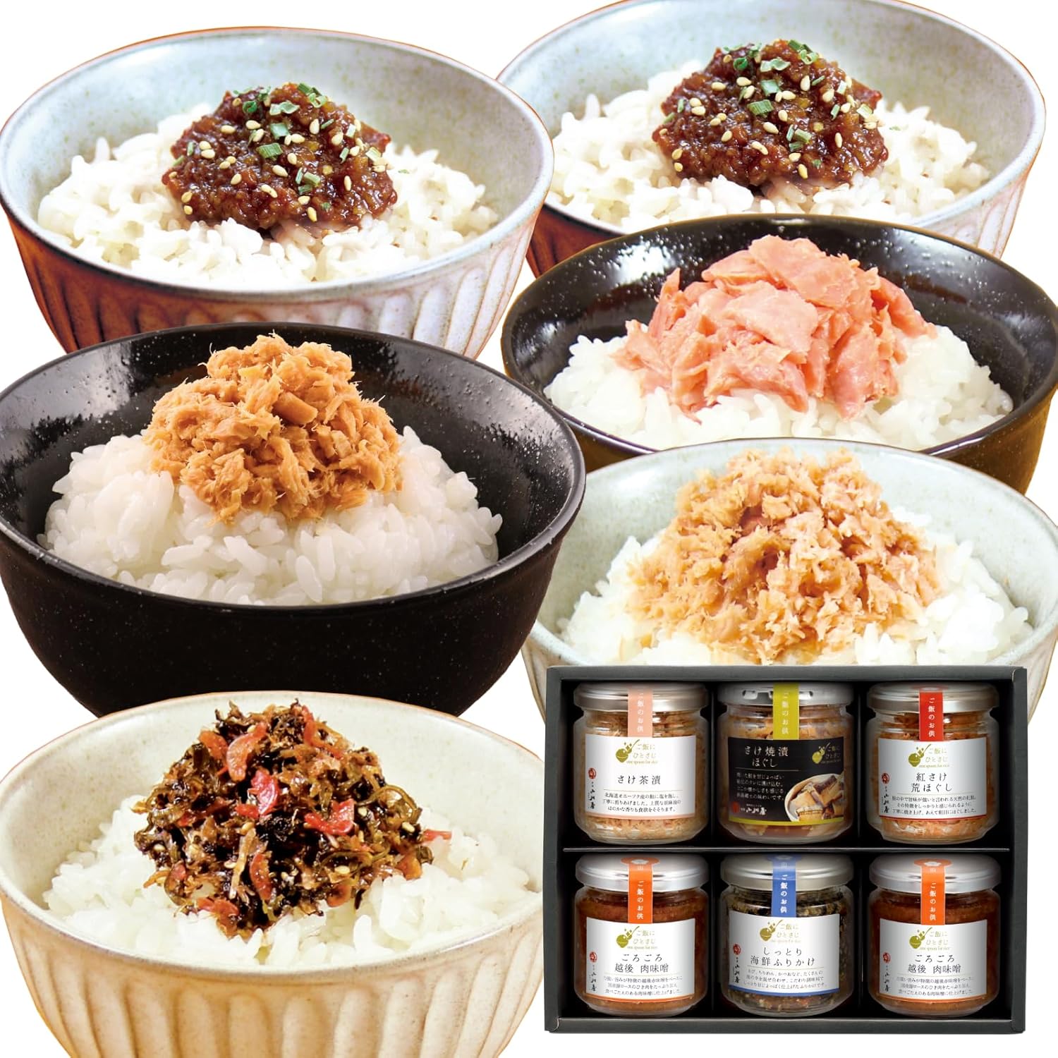 Niigata Ogawaya Rice Companion (Set of 6, Gororororo Echigo Meat Miso 2 Moist Seafood Sprinkles, Sake Chazules, Red Sake, Roasted Biscu), Gift Present, Order, Room Temperature, Thank You, Congratulations