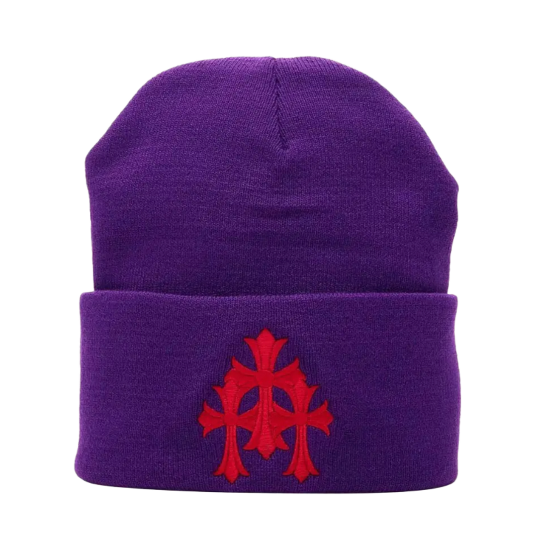 CHROME HEARTS 'TRIPLE CROSS' PURPLE BEANIE