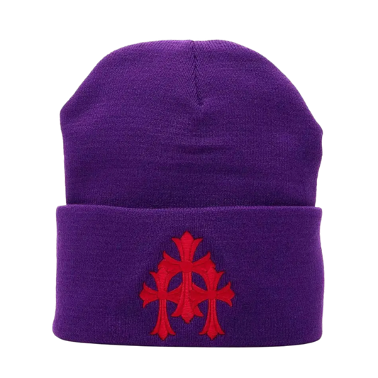 CHROME HEARTS 'TRIPLE CROSS' PURPLE BEANIE