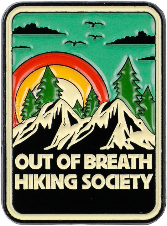 Out Of Breath Hiking Society - Pin esmaltado del Parque Nacional, insignias de alfiler de explorador de senderismo, broche de insignia de naturaleza para explorar la montaña, broche de aventura para