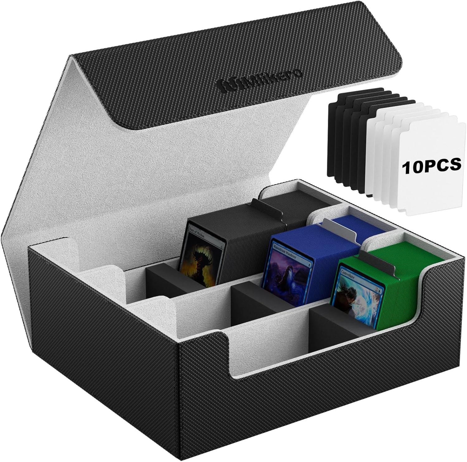 Mlikero Deck Case, Card Case, Large Capacity, Holds 1,800 Cards, Card Case, Magnetic Trading Card Case, Storage Box, 10 Dividers and 3 Foam Plugs, Compatible with Yugioh Poker, MTG Duema, Various Card
