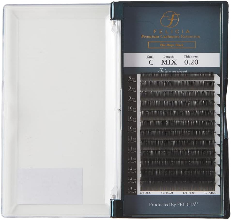 FELICIA Flat Matte Lash Extensions, Ultra Soft, Single, Matsueku, Eyelash, C Curl, 0.20 Thick, 0.3 - 0.5 inches (8 - 13 mm), Mixed